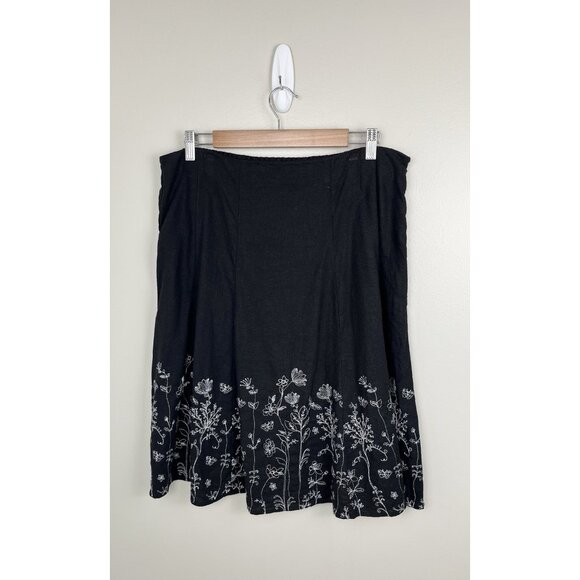 CHRISTOPHER & BANKS Women's Linen Blend Skirt Sz L Fairy Goth Embroidery Floral - Picture 1 of 8